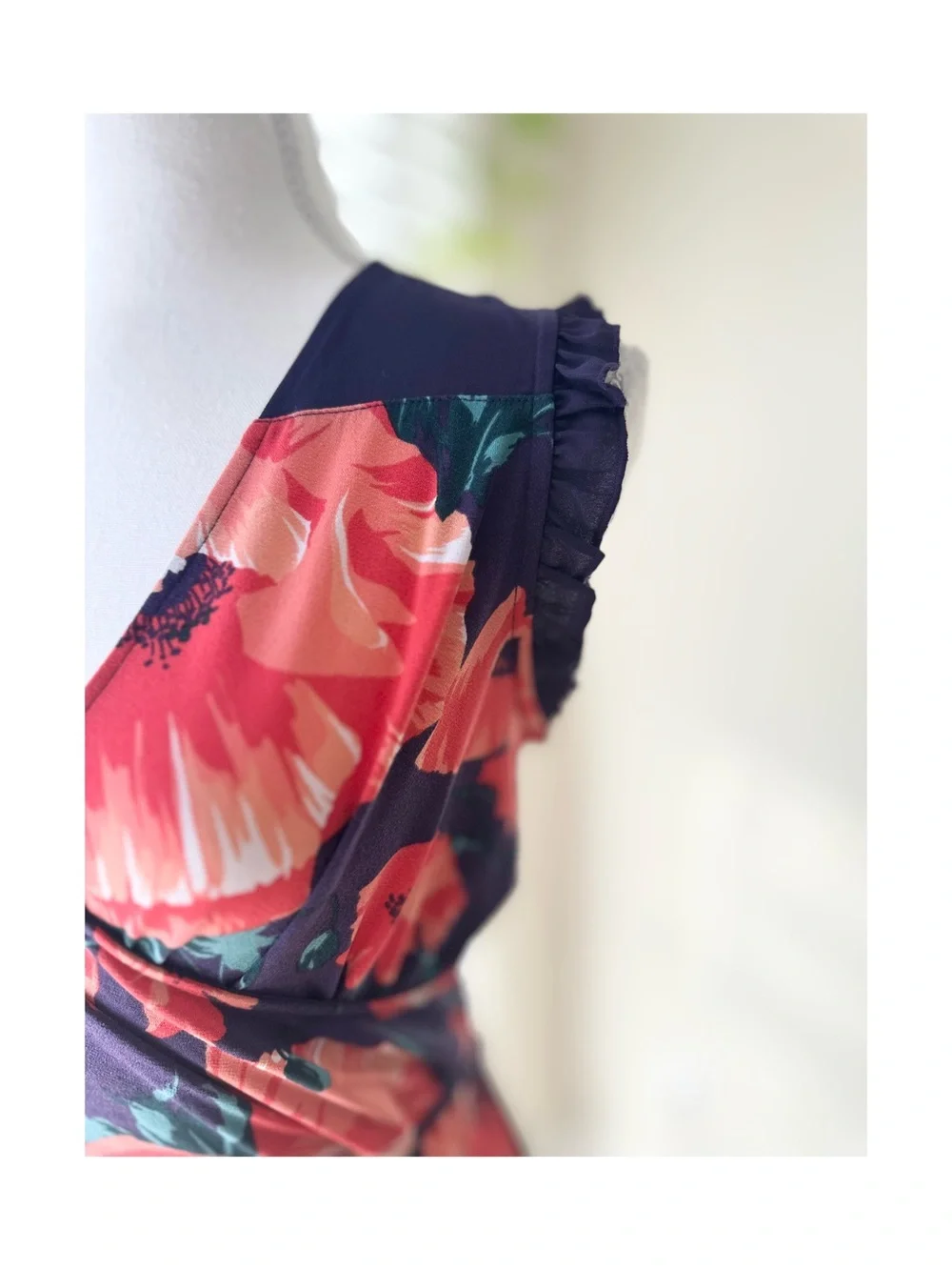 Navy Midi Wrap Dress with Pink Floral Print - Picture 3 of 6